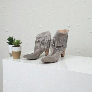 Elaine Turner Grey Suede Fringe Booties - Size 8.5